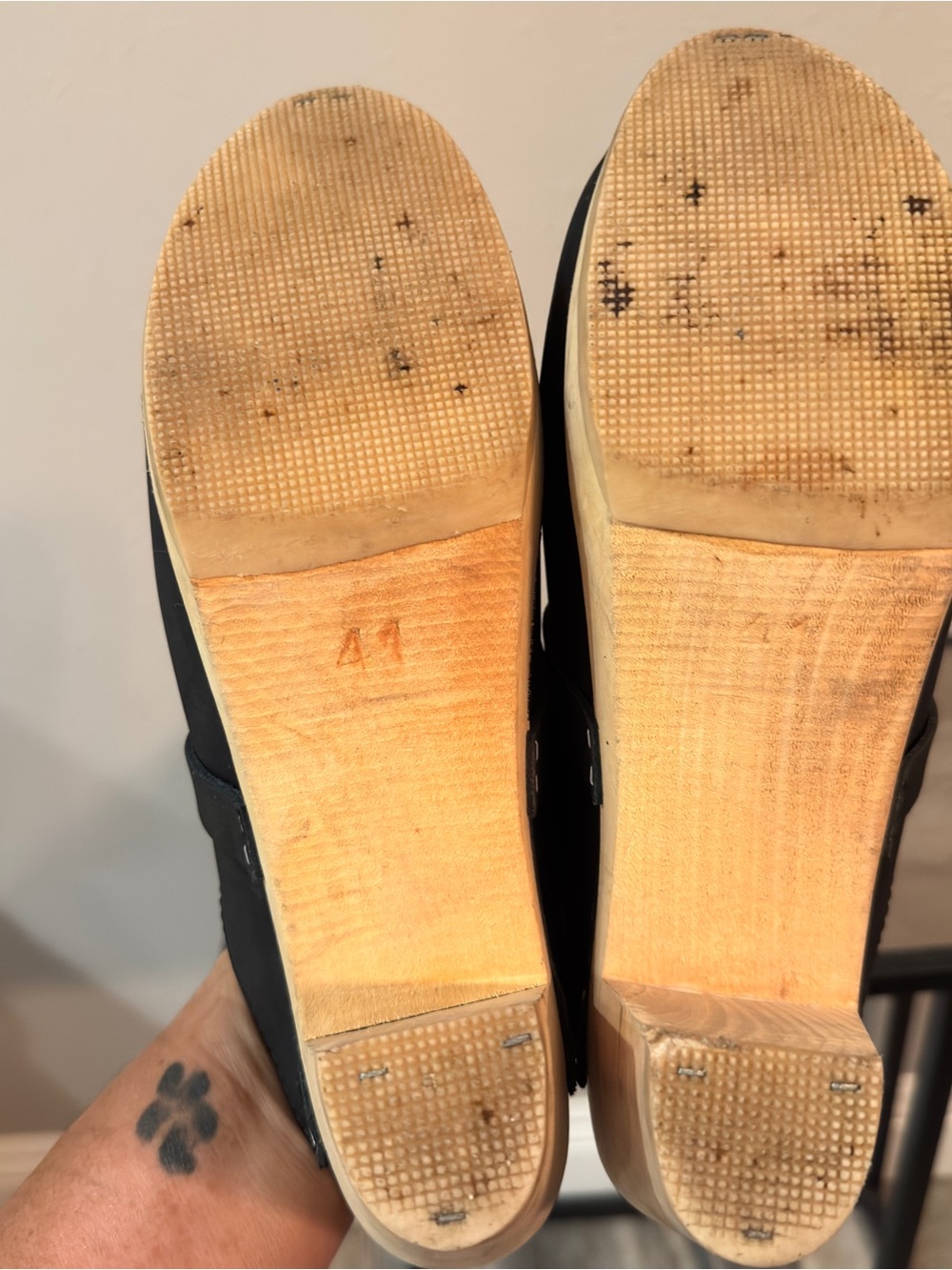 Maguba Stockholm Swedish Clogs Black Leather Wooden Heel Mules EU 41 US 9.5 - Picture 5 of 6